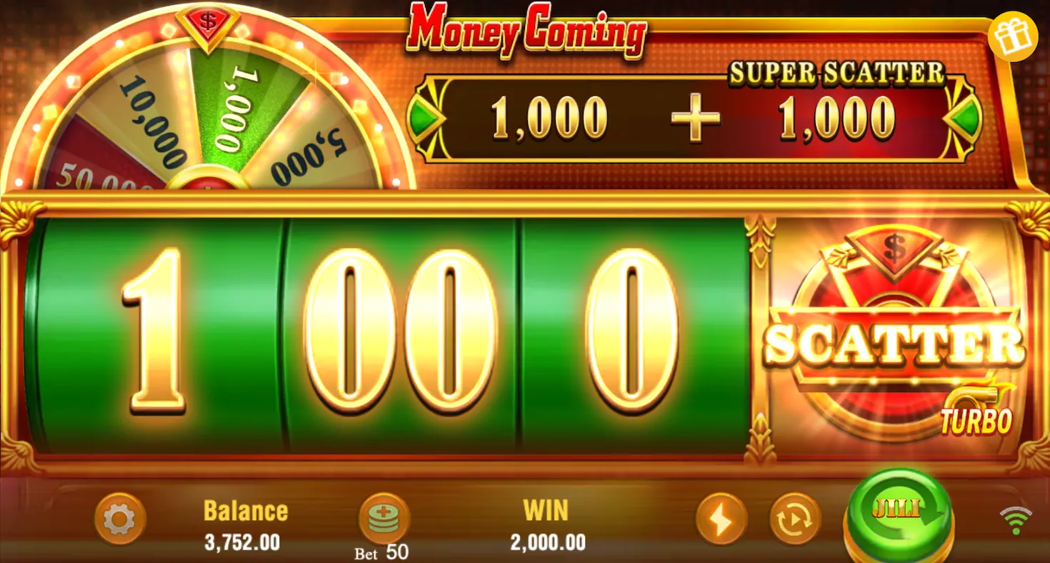 Money Coming rouleaux affichant 1 000 avec un résultat «Scatter»